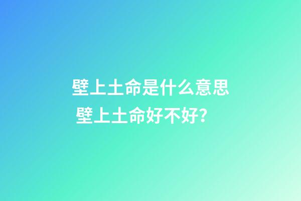壁上土命是什么意思? 壁上土命好不好？